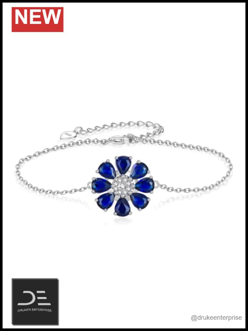 925 Sterling Silver Blue Sapphire Flower Bracelet for Women